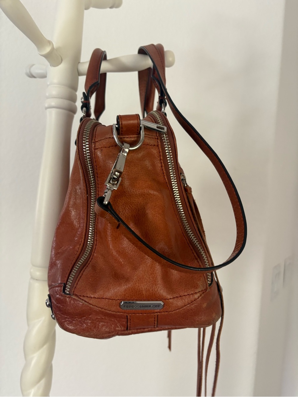 Rebecca Minkoff Brown Leather Jealous Tri Zip Fringe Satchel - Picture 12 of 14